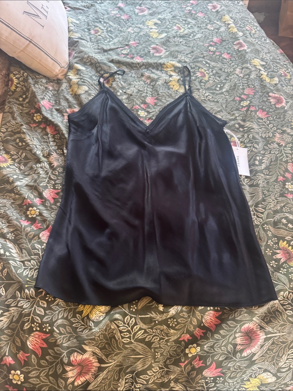 Frame Denim Black Satin Slip Camisole
